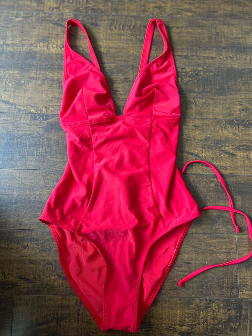 SHEIN Bright Red Girls' V-Neck One-Piece Swimsuit